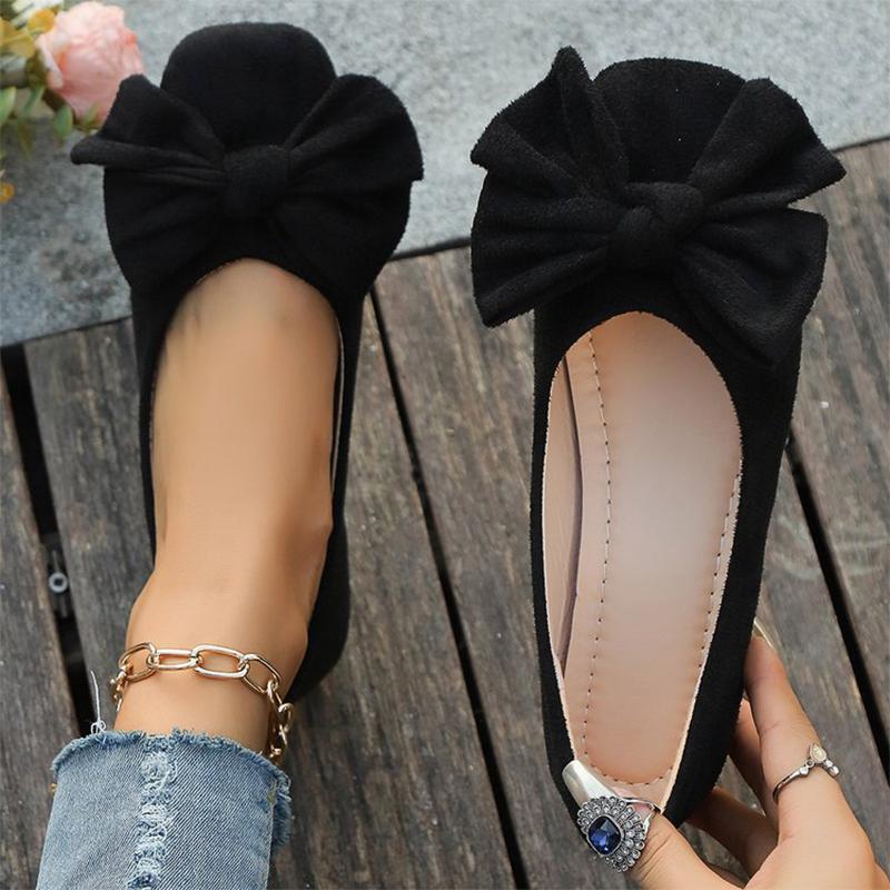 Fashion Lightweight Plus Size 36-43 Flats Shoes Women Faux Suede Non Slip Shoes Woman 2025 Solid Color Bowknot Casual Shoes Ladies