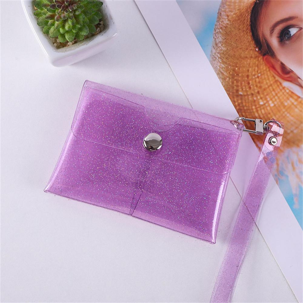 PVC Transparent Coin Purse Wallet Earphone Lipstick Storage Bag with Keychain Wrist Strap Girls Portable Key Case Card Holder