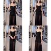 Black Knit Dress For Women With Lace Mesh Detailing And Slim Fit For Spring Fashion