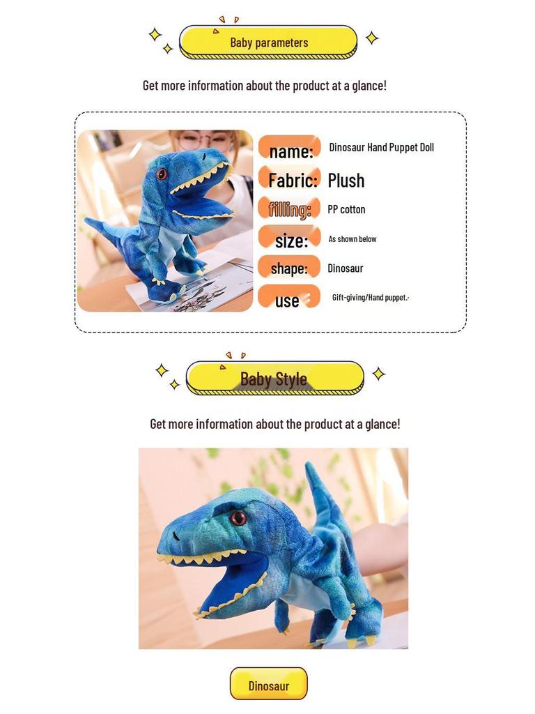 Cute Cartoon Parent-Child Plush Puppet: Dinosaur, Whale, Crocodile, Shark