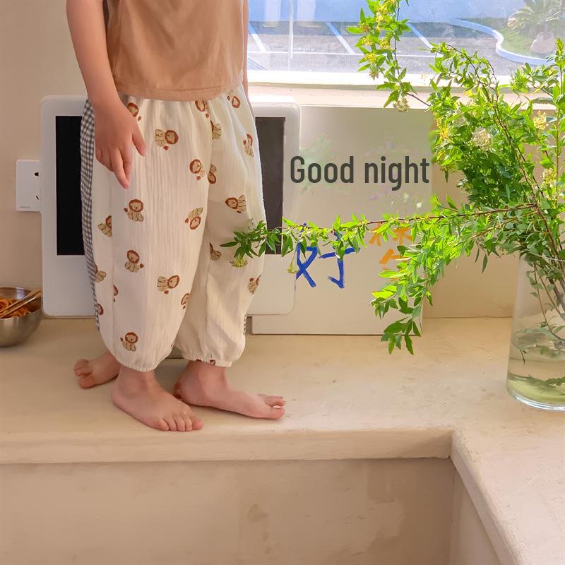 Kids' 2024 Summer Cotton Anti-Mosquito Pants - Korean Double Gauze Thin Bloomers for Boys and Girls