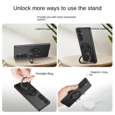 Busine Rotatable Metal Holder Magnetic Attachment Ring Phone Case for Samsung Galaxy Z Fold 7 6 5 4 3 Shockproof Protect Cover