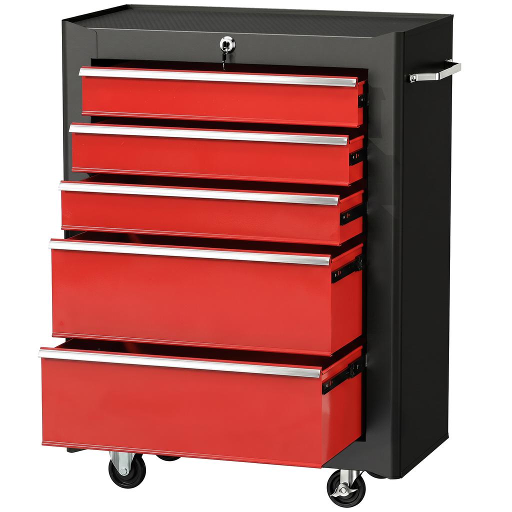 5 Drawer Tool Chest Lockable Steel Tool Storage Cabinet With Wheels And Handle Tool Box For Garage Workshop Red