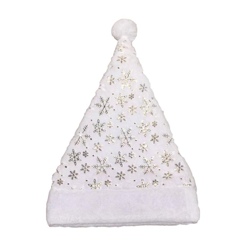 Glitter White Plush Christmas Hat Gold/Silver Foil Snowflakes/Stars Xmas Party Hat  Winter