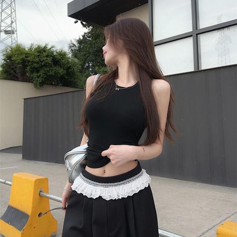 

Однотонный жилет с вырезами для женщин, девушек, Y2K топы, без рукавов, модные женские футболки XL чёрный