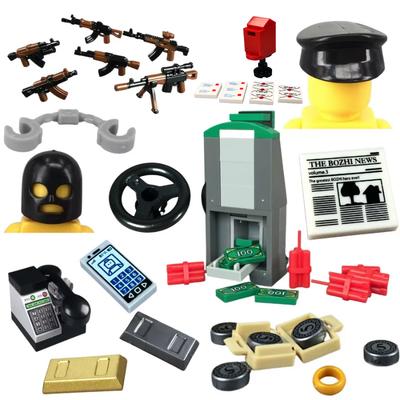 Ladrillos Moc No Tóxicos Ciudad de Terror Pistola de Dinero Oro Plata Monedas Bolsa de Dólares Maletín Figura de 4 cm Accesorios de Policía Bloque de Construcción Juguetes para Niños