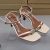 Fashion 2025 Summer Women High Heel Sandals Metal Decoration Elegant Clip Toe Stilettos Big Size Luxury Brand Ankle Strap Ladies Shoes