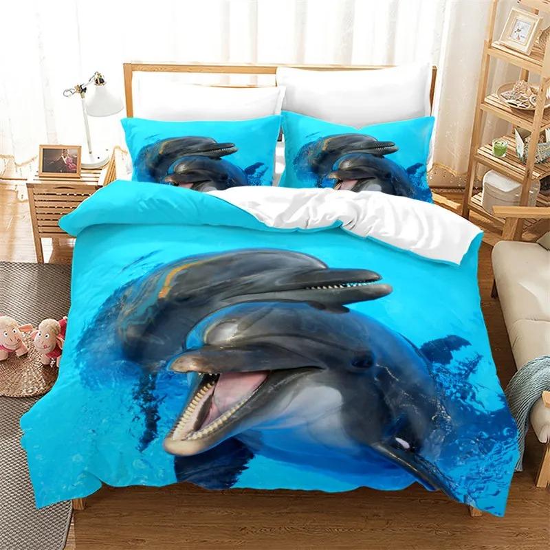 Dolphin Ocean Dyresengesett Gutter Jenter Twin Queen Size Dynetrekk Putetrekk Seng Barn Voksen Hjem Tekstilekstil