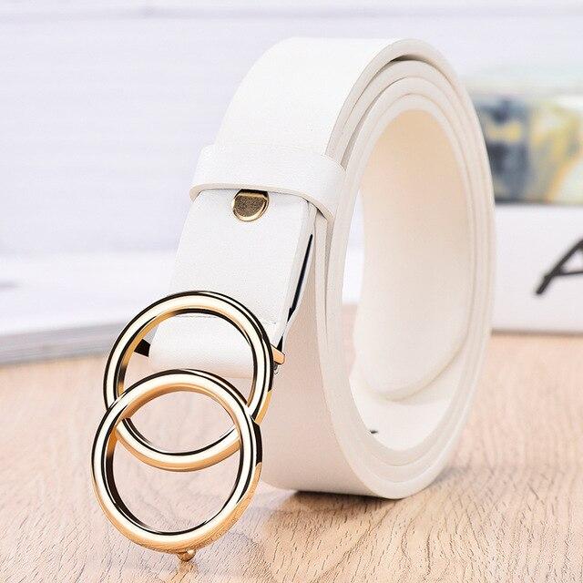 Round Belt Woman Gold Buckle Black Leather Belts for Women Jeans Fashion Ladies Waist Ceinture Femme Waistband
