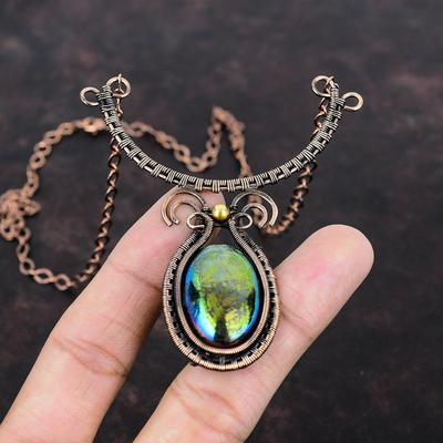 Collana Labradorite Fuoco Mistico Collana con Pietra Incastonata in Filo di Rame Collana Regolabile Gioielli in Rame Fatti a Mano Collana Unica Per Regalo