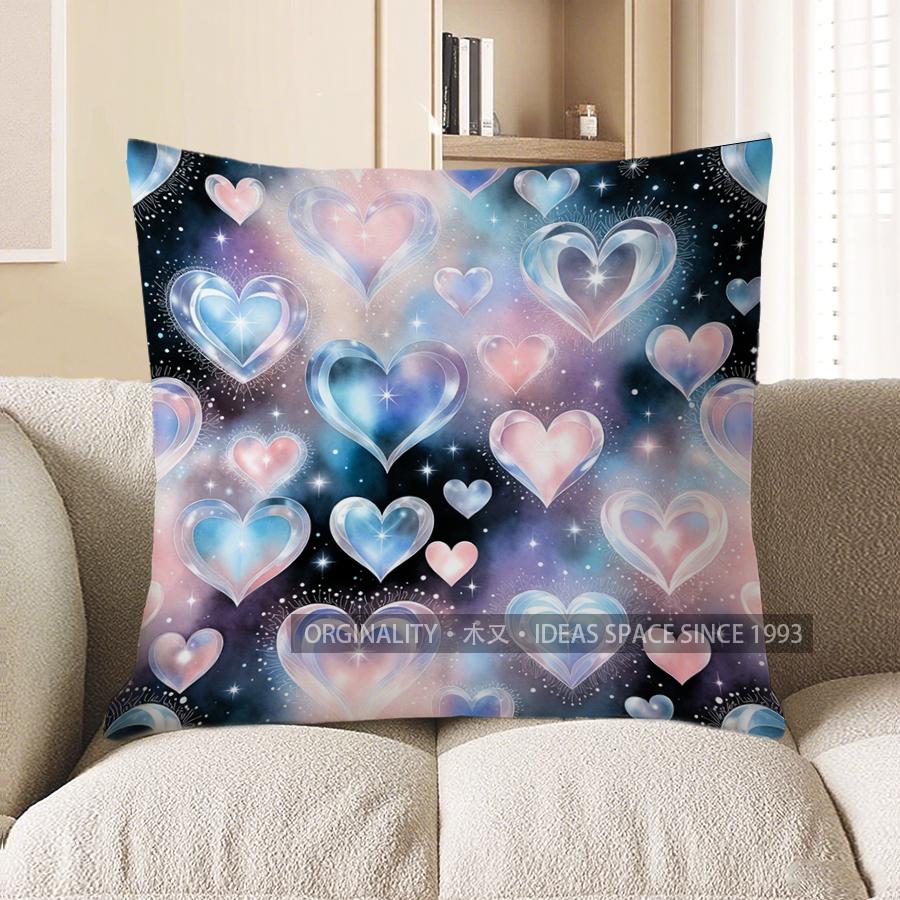 2D Galaxy Hearts Patterned Decorative Pillow Covers Pattern Cushion Cover Suitable For Sofa Bedroom Car Pillow Cover