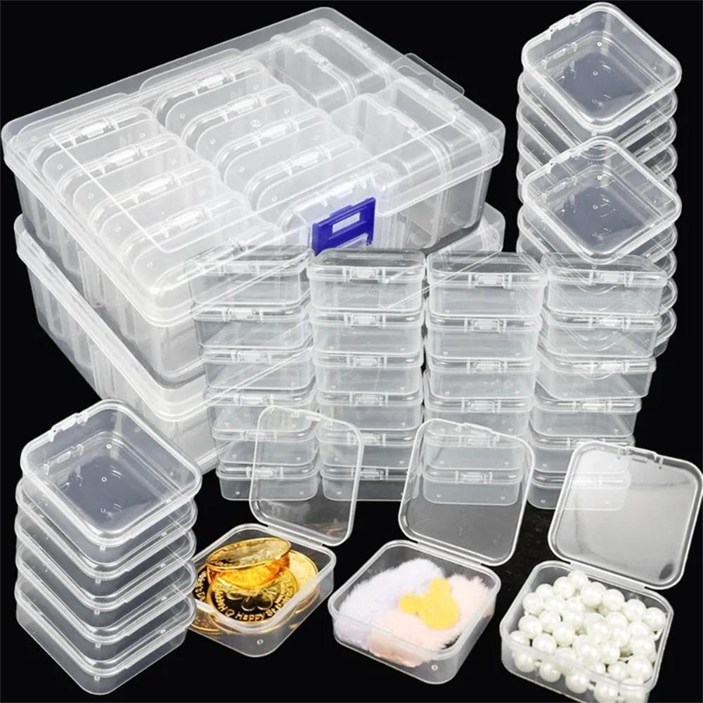 31pcs/1set Portable Storage Box Square Transparent Bead Organizer Box With Lid Jewelry Earring Packaging Display Case