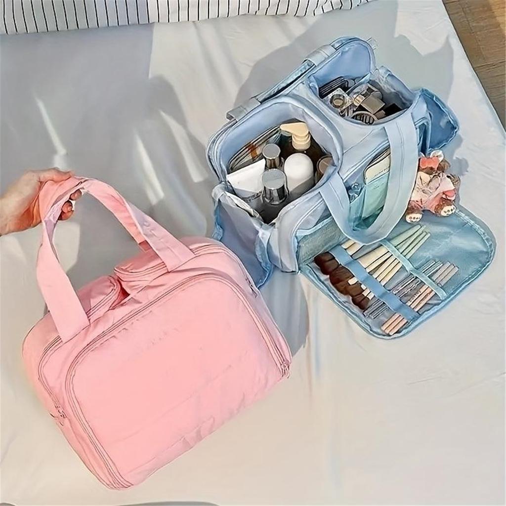 1 pezzo, Organizzatore da Viaggio Grande Capacità per Trucco e Articoli da Toeletta da Donna - Nylon Resistente con Manico, Scomparti Multipli, Design Robusto