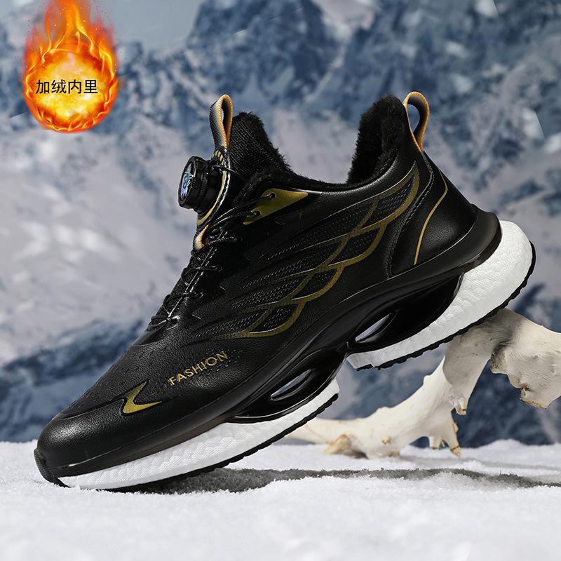 Autumn and Winter Men's Shoes 2025 New Rotating Button Piled Thickened Sports Shoes Men's Outdoor Thick-soled Cushioning Running Shoes