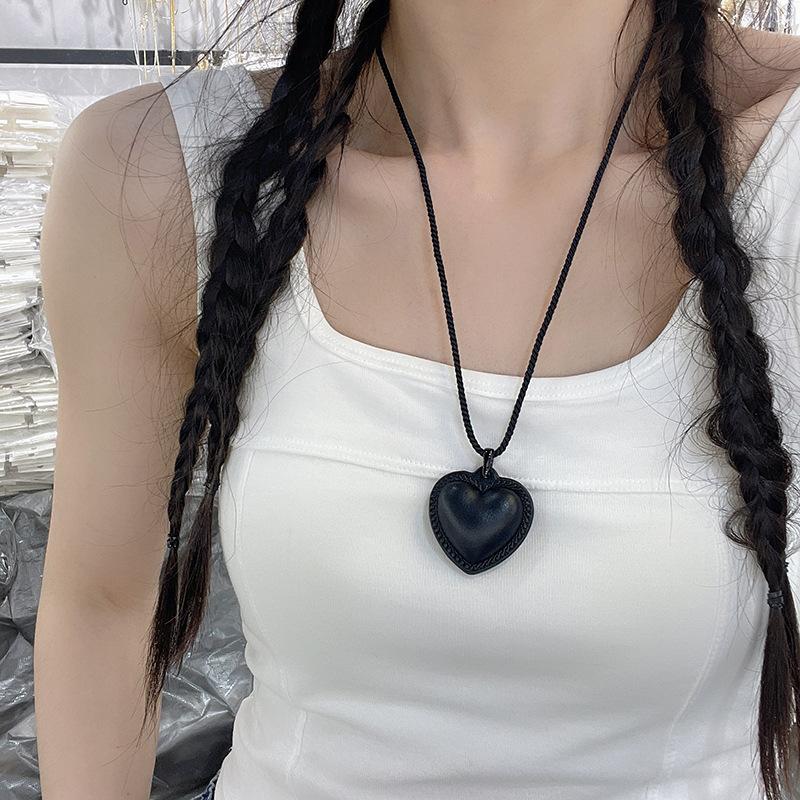 Vintage Black Leather Love Necklace Fashion Lace 3D Necklace Gift for Friends