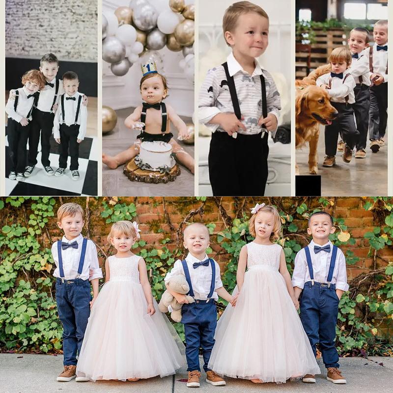 Kids Braces Bow Tie Set, 2.5cm Elastic Adjustable 60cm Y-Back Clip-on Suspenders, Formal Classic Pre-Tied Bowties for 1-9 Years Olds Boys Girls
