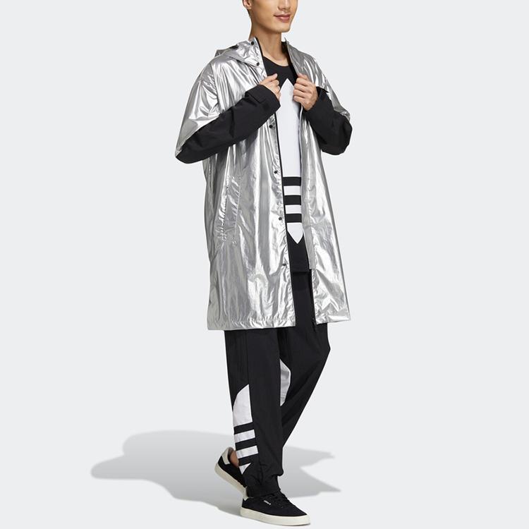 Adidas Originals Trefoil Liquid Metal Spliced ​​Sports Windbreaker mit Kapuze Herren Jacke Metallic-Dunkel-Silber GT7292