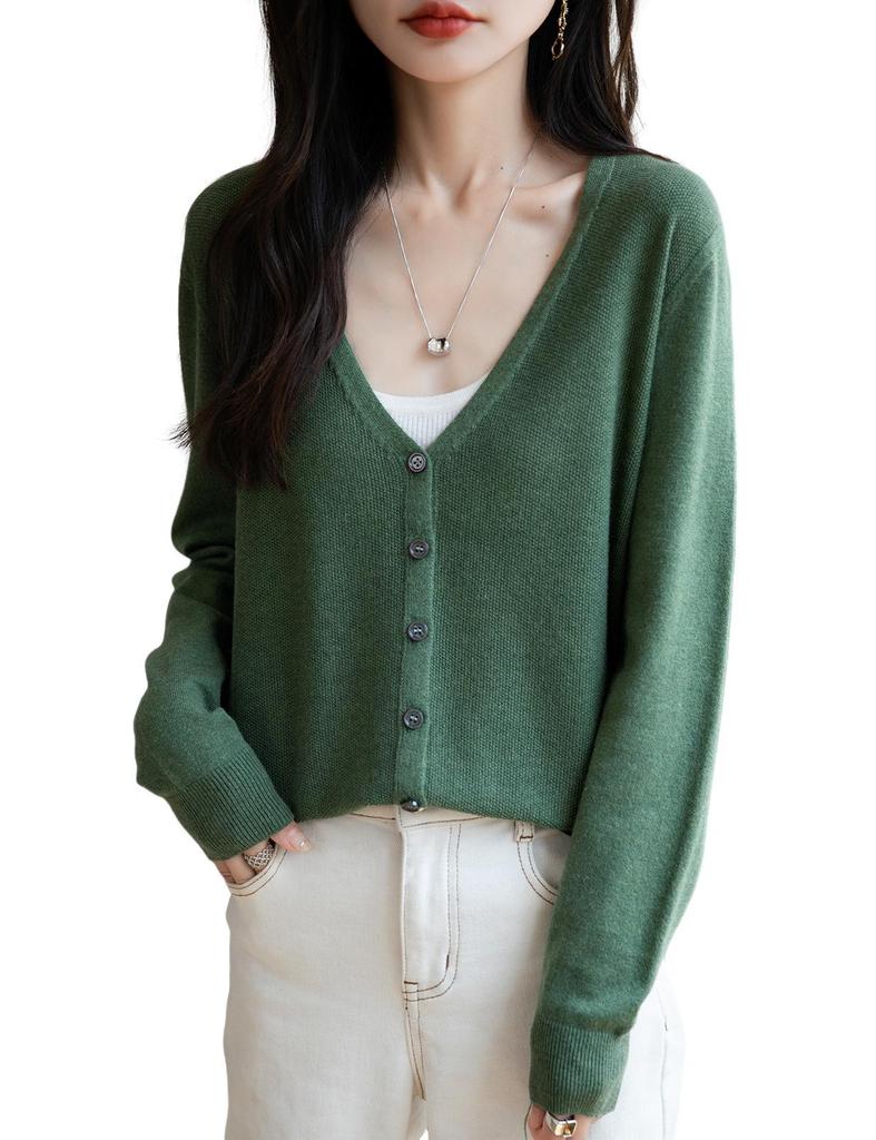 Women's Loose Fit Wool V-Neck Long Sleeve Cardigan Sweater