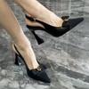 One-word Camellia Black Breathable High Heels Hollow with Thin Sandals Women's Bows Heightened Horseshoe Heels
