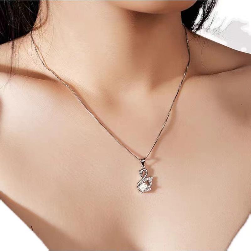 925 Sterling Silver Dancing Swan Pendant Necklace - European, American, and Korean Retro Fashion