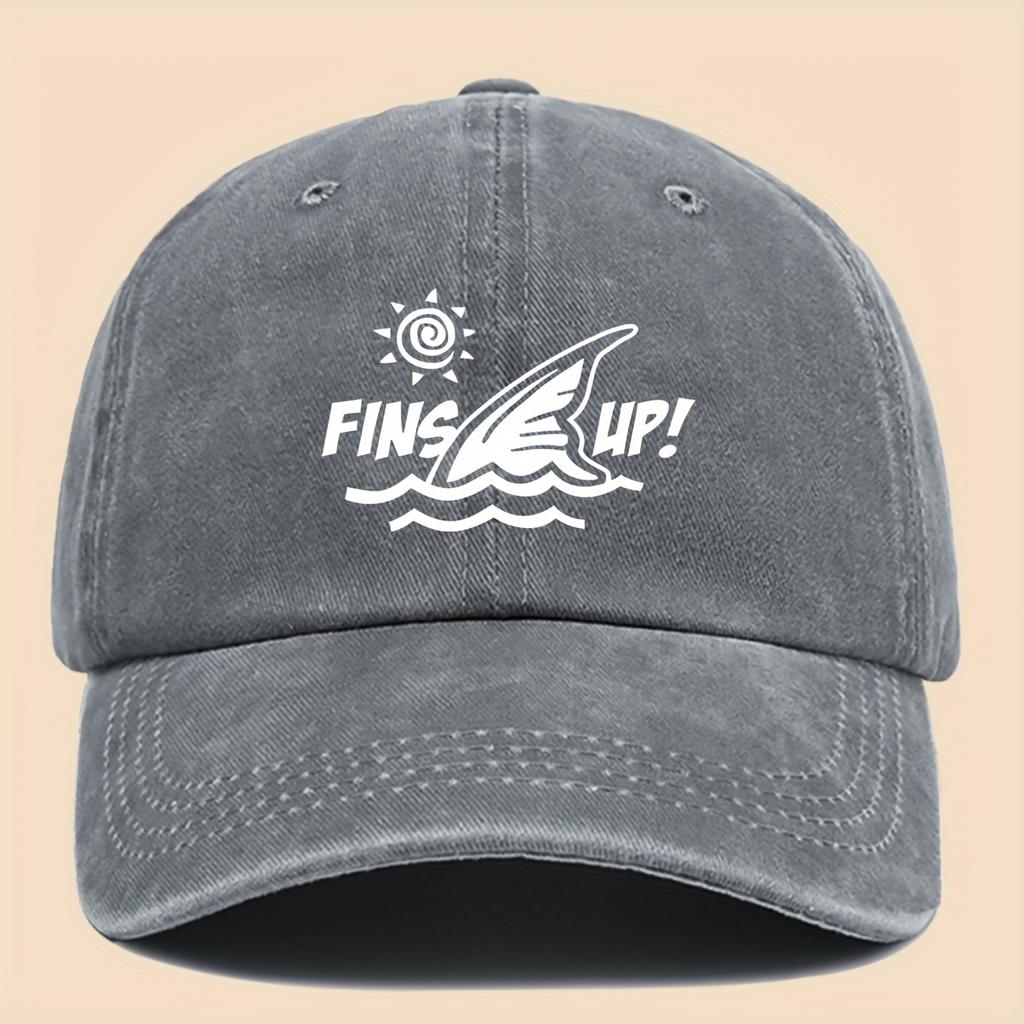Fins Up! Shark Fin Print Deep Sea Design Baseball Cap Adjustable Unisex Dad Hat