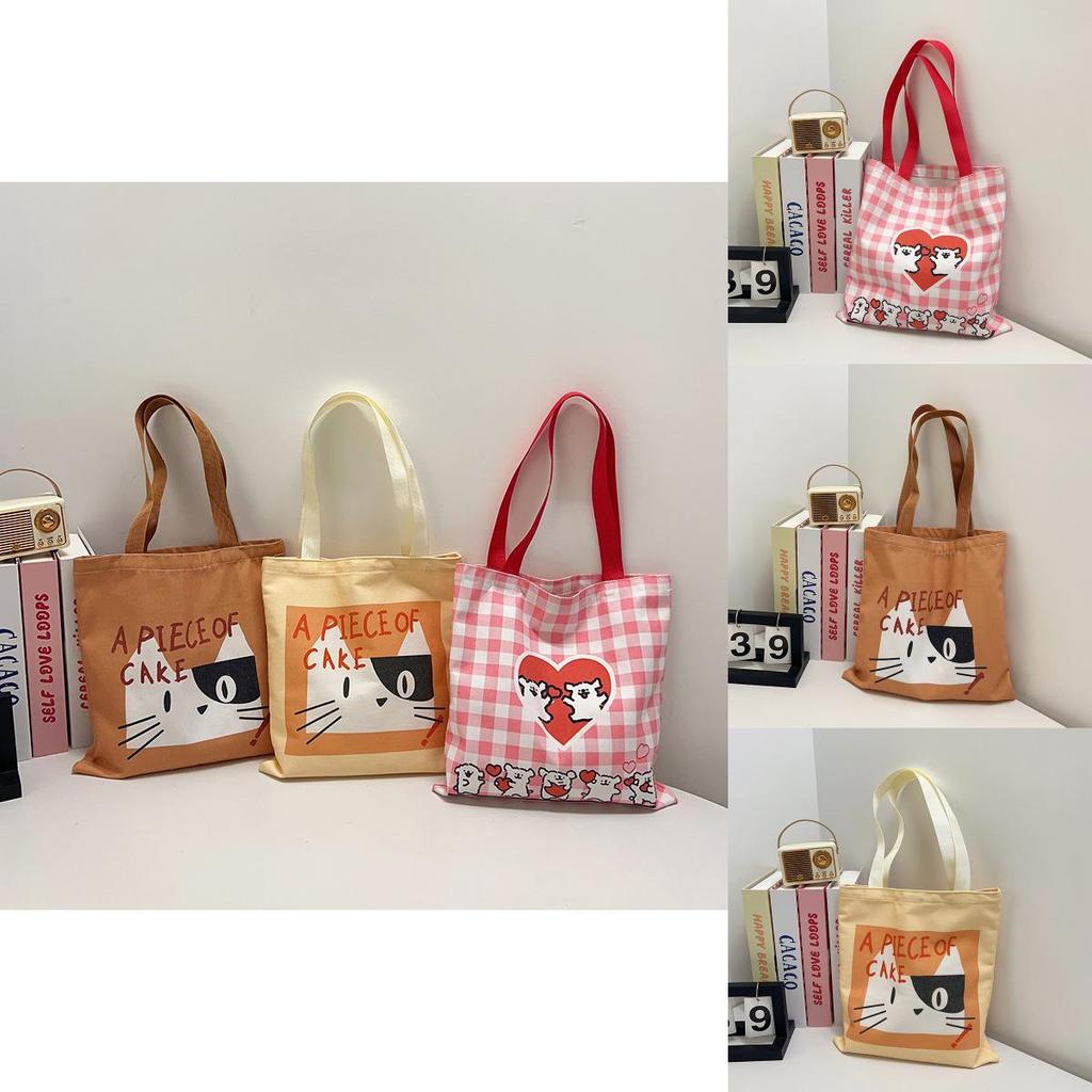Cute Cat And Maltese Checkered Pattern Student Casual Canvas Bag For Student And Commuter