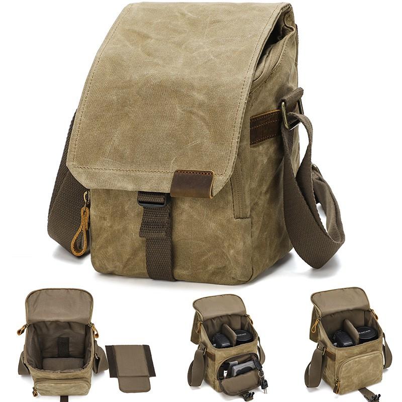 Canvas Shoulder Camera Bag Mirrorless DSLR Instant Waterproof Wear-Resistant Crossbody Neutral Style