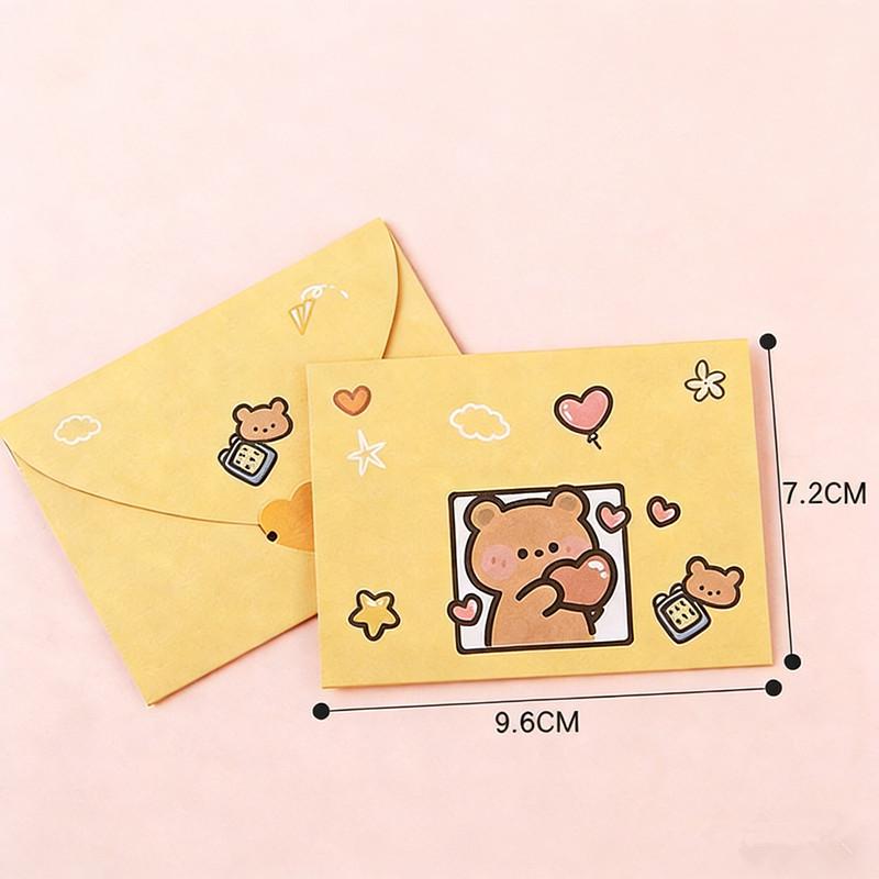 10Pcs Bear Rabbit Blessing Thank Envelope Ins Cartoon Decoration Letter Paper Foldable Beautiful Cartoon Greeting Card