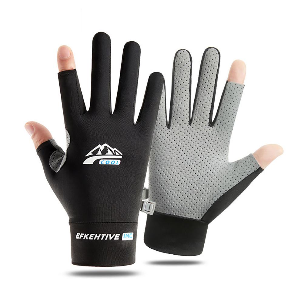 Loogdeel Sonnenschutz Angelhandschuhe Eisseide Sport Radfahren Laufen Angelhandschuhe Unisex Anti-Rutsch Atmungsaktiv Anti-UV Handschuhe