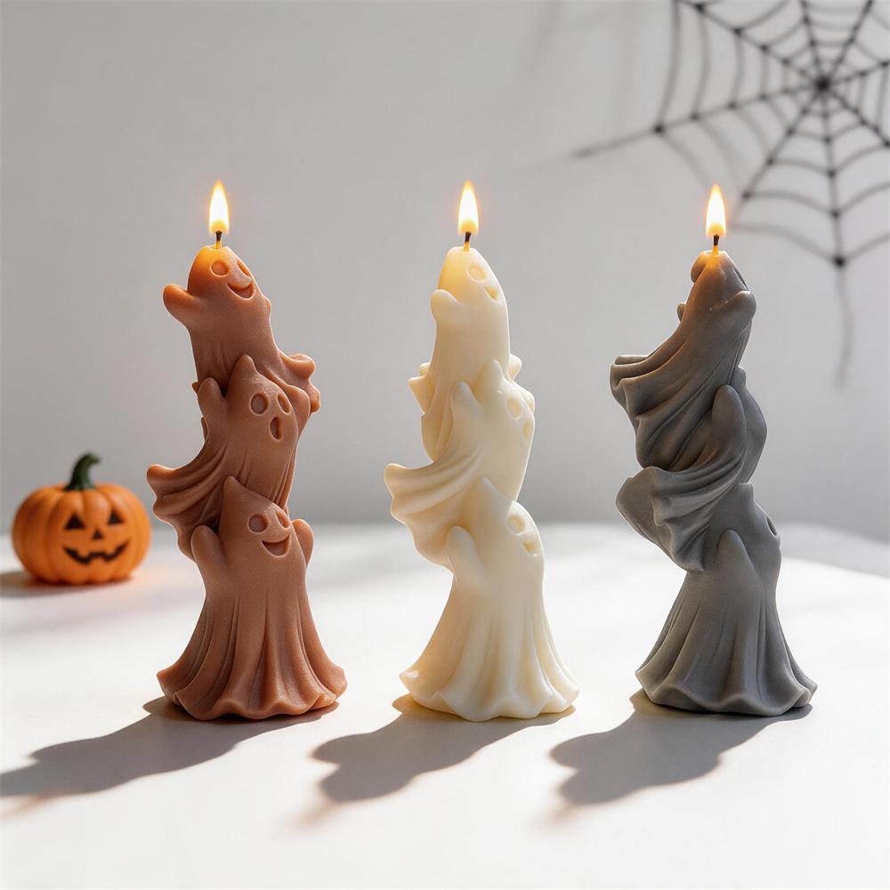 Halloween Haunting Spooky Silicone Mold Stacked Ghosts Soy Wax Candle Mold Resin Plaster Mould for Haunted House Prop Decor Gift