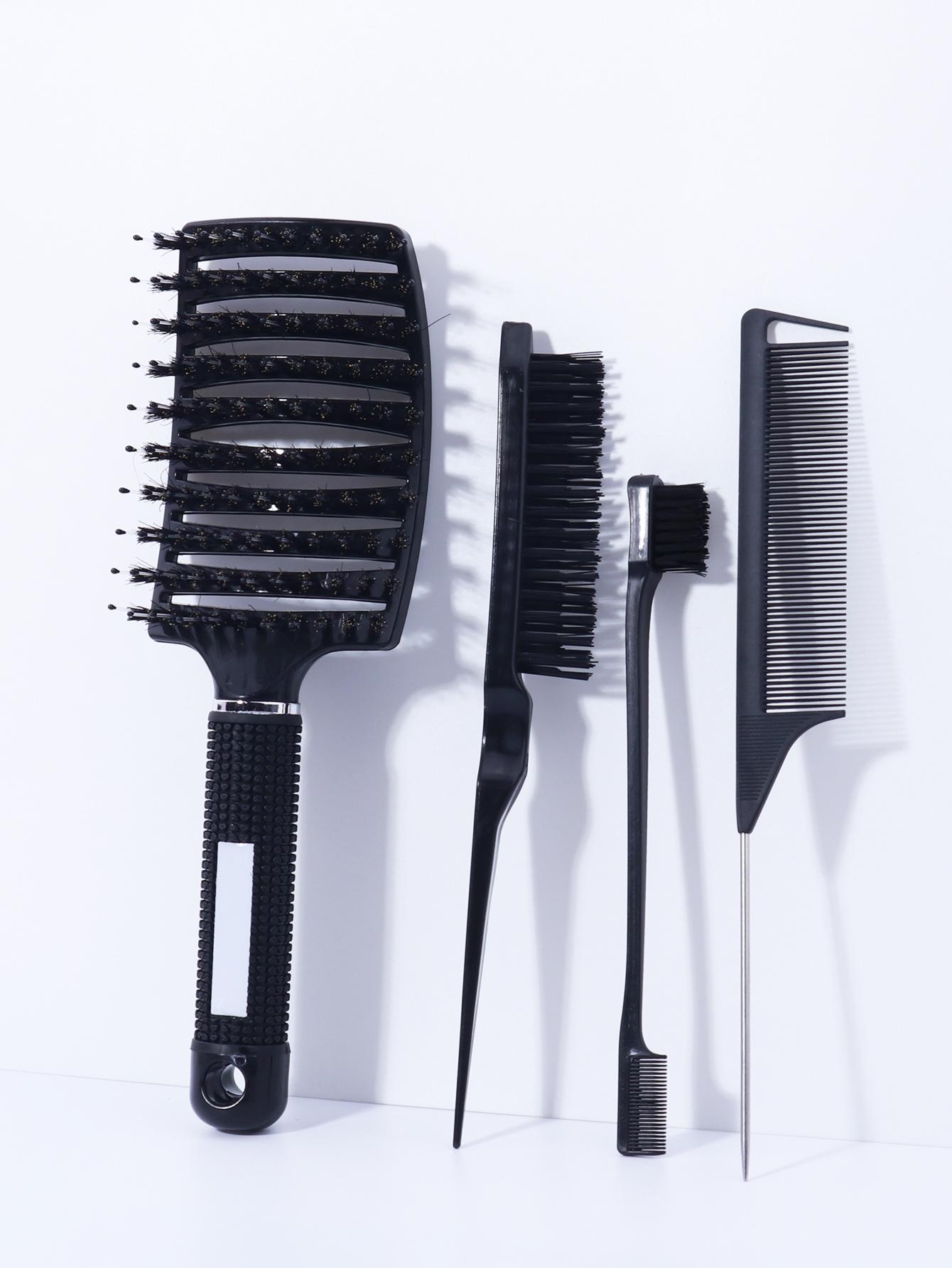 

4pcs/set of bristle dry wet massage curly hair comb with tail comb edge brush salon styling tool set Special for real hair wigs
