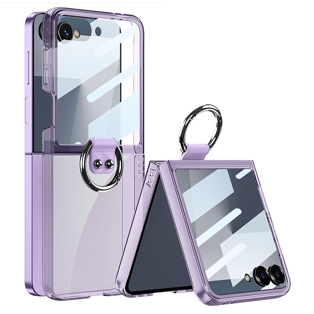 

GKK For Samsung Galaxy Z Flip7 5G Case with Ring Holder PC+Tempered Glass Phone Cover Transparent Purple