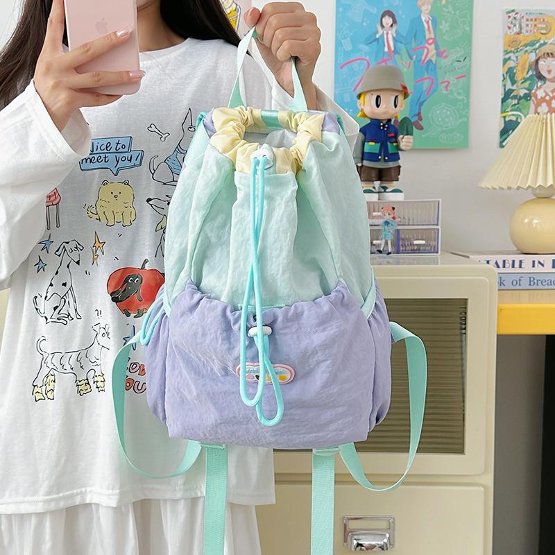 Schoolbag outdoor hiking wind drawstring bundle mouth color matching leisure outing lightweight backpack high value badminton racket bag women