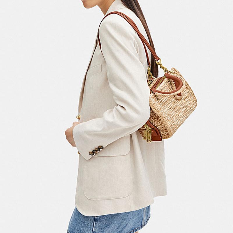 New COACH Rogue Fabric Tote Bag Shopping Bag Handbag Small Size Women's Brown CJ635-B4RHR