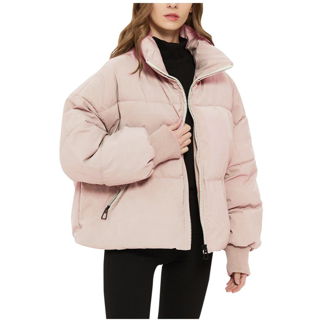 Women's Fashion Leisure Solid Color Long Sleeve Loose Stand Collar Zipper Coat Cotton Top