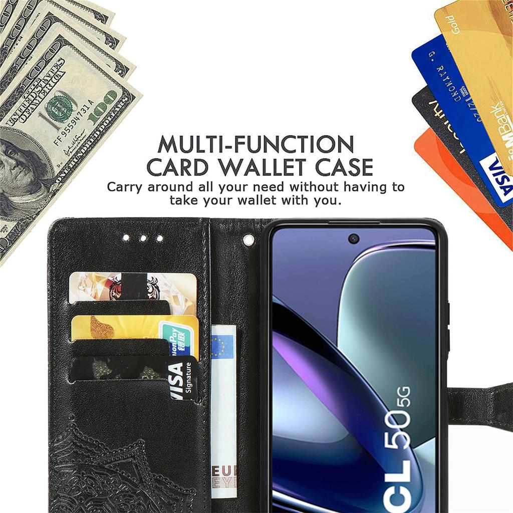 For TCL 50 5G Case Mandala Embossed Design Leather Wallet Phone Cover