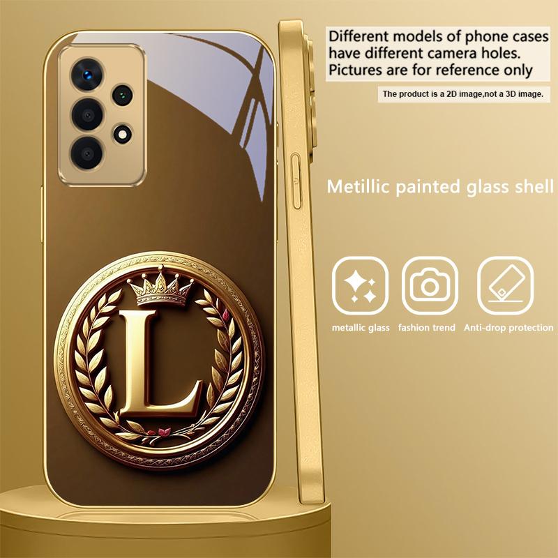 Laurel leaf ring gold For Samsung A 31 32 A33 A34 35 14 A15 13 A16 25 26 50 52 53 54 55 56 70 71 72 73 Golden glass phone case
