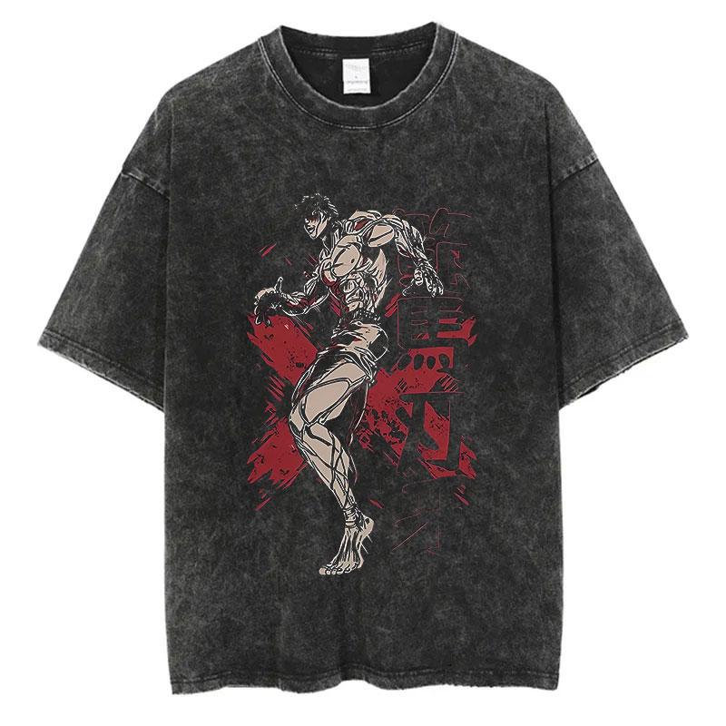 Anime Baki Prané tričko Harajuku Léto 100% Bavlna Krátký Rukáv Oversize Trička Vintage Streetwear Baki Hanma Potisk Tričko