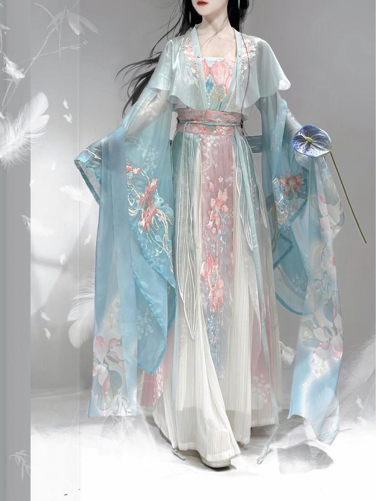 Lotus Rhythm Wei Jin Hanfu: Embroidered 5-Piece Set for Spring, Summer, Autumn