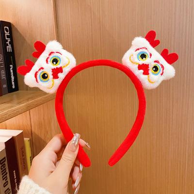 Red Hairband  Happy New Year Headband Cartoon Chinese Style Dragon Headband Embroidery Hair Hoop New Year Mascot