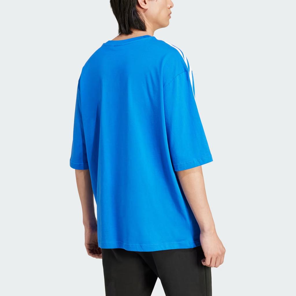Adidas Originals Adicolor Minimalist Brand Logo Embroidered Striped Crew Neck Casual Short Sleeve T-Shirt Men Tops Blue IZ2481