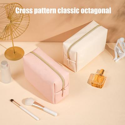 Portable Makeup Bag Faux Leather Cosmetic Bag Waterproof Solid Color Toiletry Organizer for Daily Use Travel Business Trip