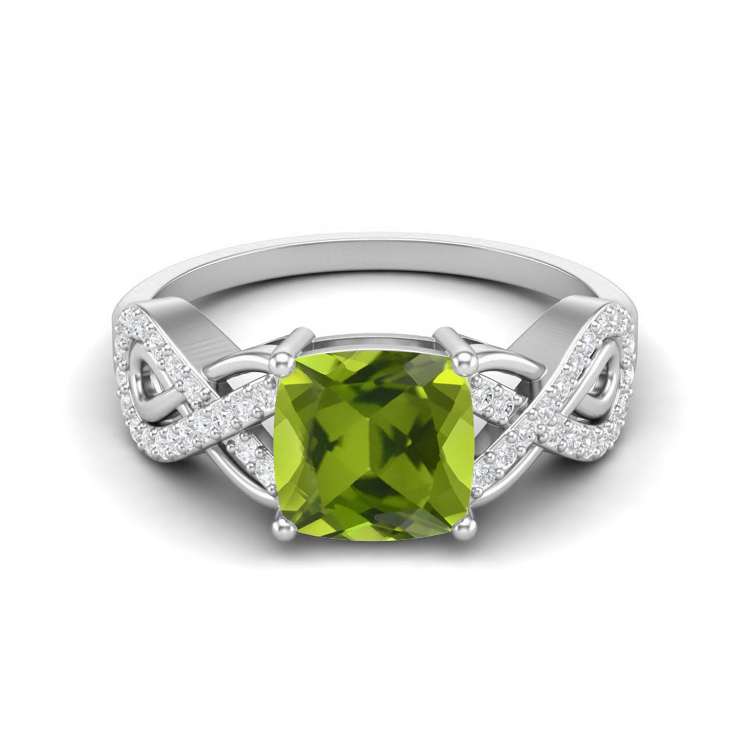 1.86 Ctw Cushion Peridot 925 Sterling Silver Twisted Shank Women Wedding Ring 6 белый