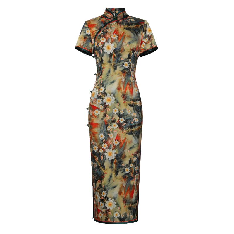Mulberry silk cheongsam 1011 new summer new Chinese style retro Chinese style elegant slim silk cheongsam dress