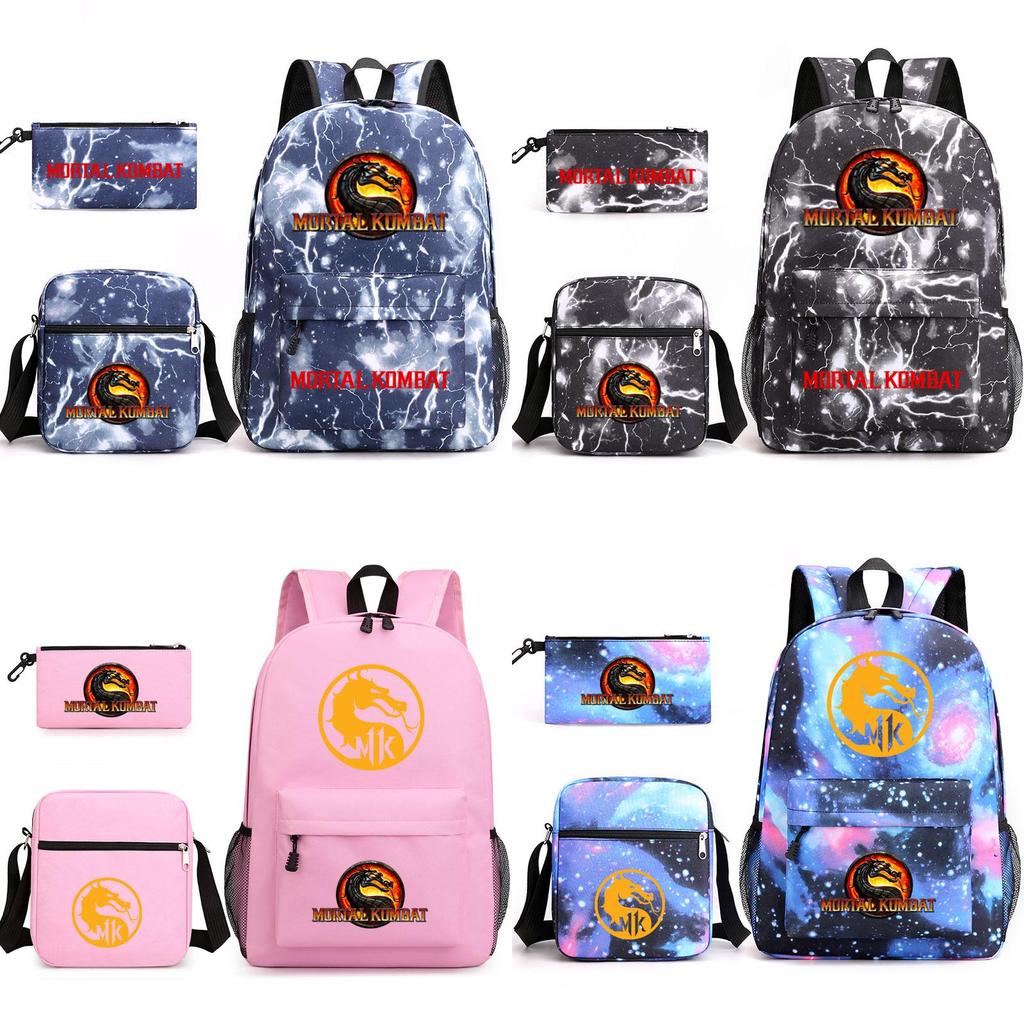 Mortal Kombat Book Bag Threepiece Set With Waterproof Oxford Fabric For Casual Travel