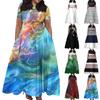 Women's Casual Fashion Large Size Print Round Neck Short Sleeve Pocket Straps Swing Dress