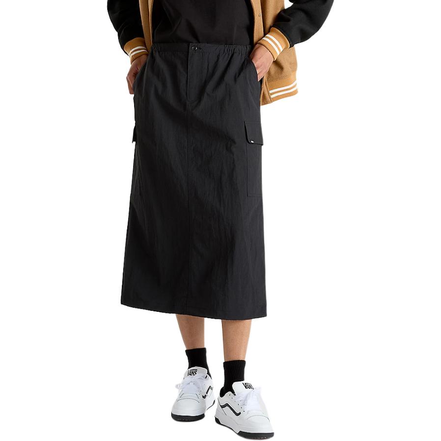 Vans Riley Parachute Cargo Skirt Loose Versatile Solid Color Mid Waist Midi Casual Skirt Women Skirts Black VN000HQBBLK