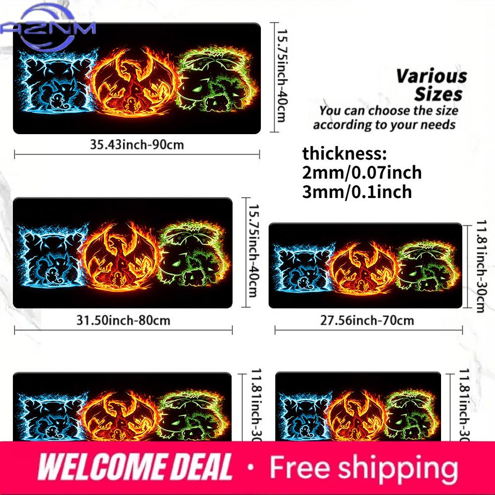 Pokemon Kanto Starters Fire Water Grass Neon Gaming Mouse Pad NonSlip Desk Mat 30x80x0.2cm