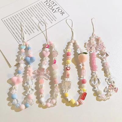 Lovely Japan Phone Lanyard Kawaii Cartoon Bear Heart Přívěsek na sluchátka Krátké popruhy na zápěstí Telefon Příslušenství k telefonu