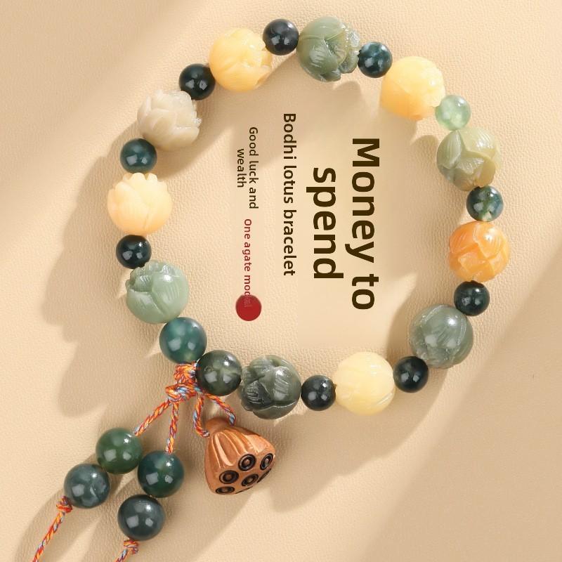 Vintage Lotus Beaded Bracelet For Men And Women With Chinese Style And Spiritual Symbols